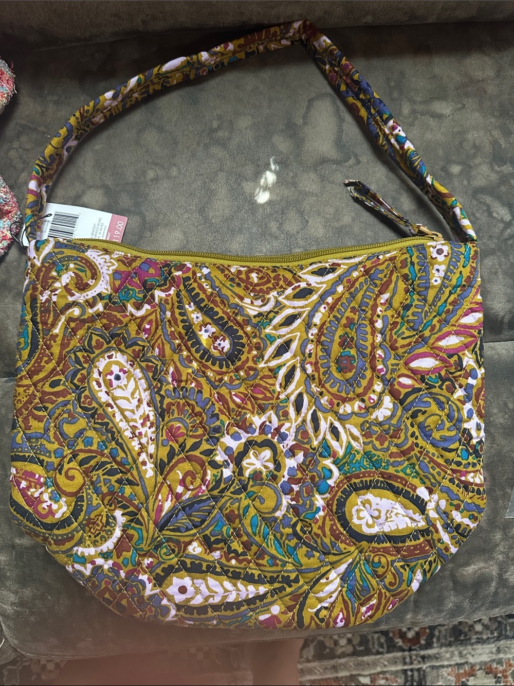 Vera Bradley Mustard Quilted Paisley Shoulder Bag with Multicolor Accents